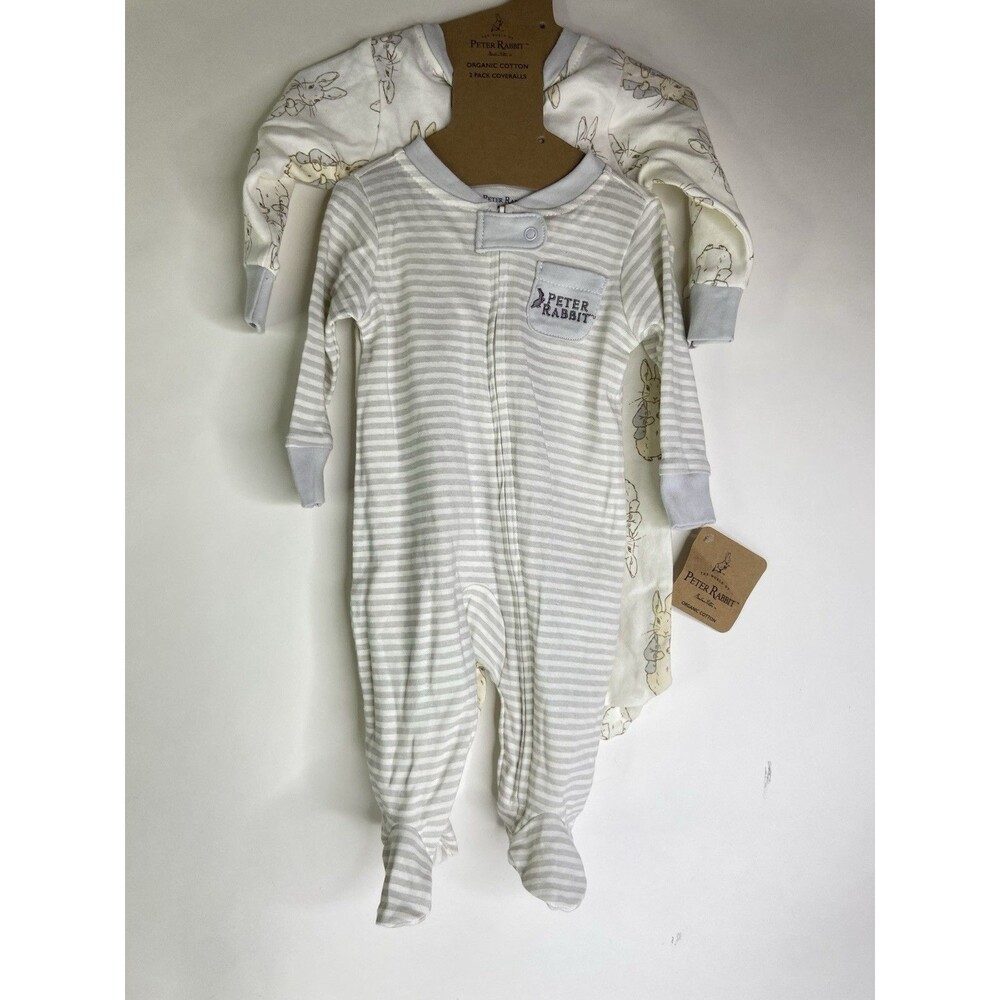 Peter Rabbit Organic Cotton Coveralls 2 Pack Footed Pajamas Baby Size 0-3 Months